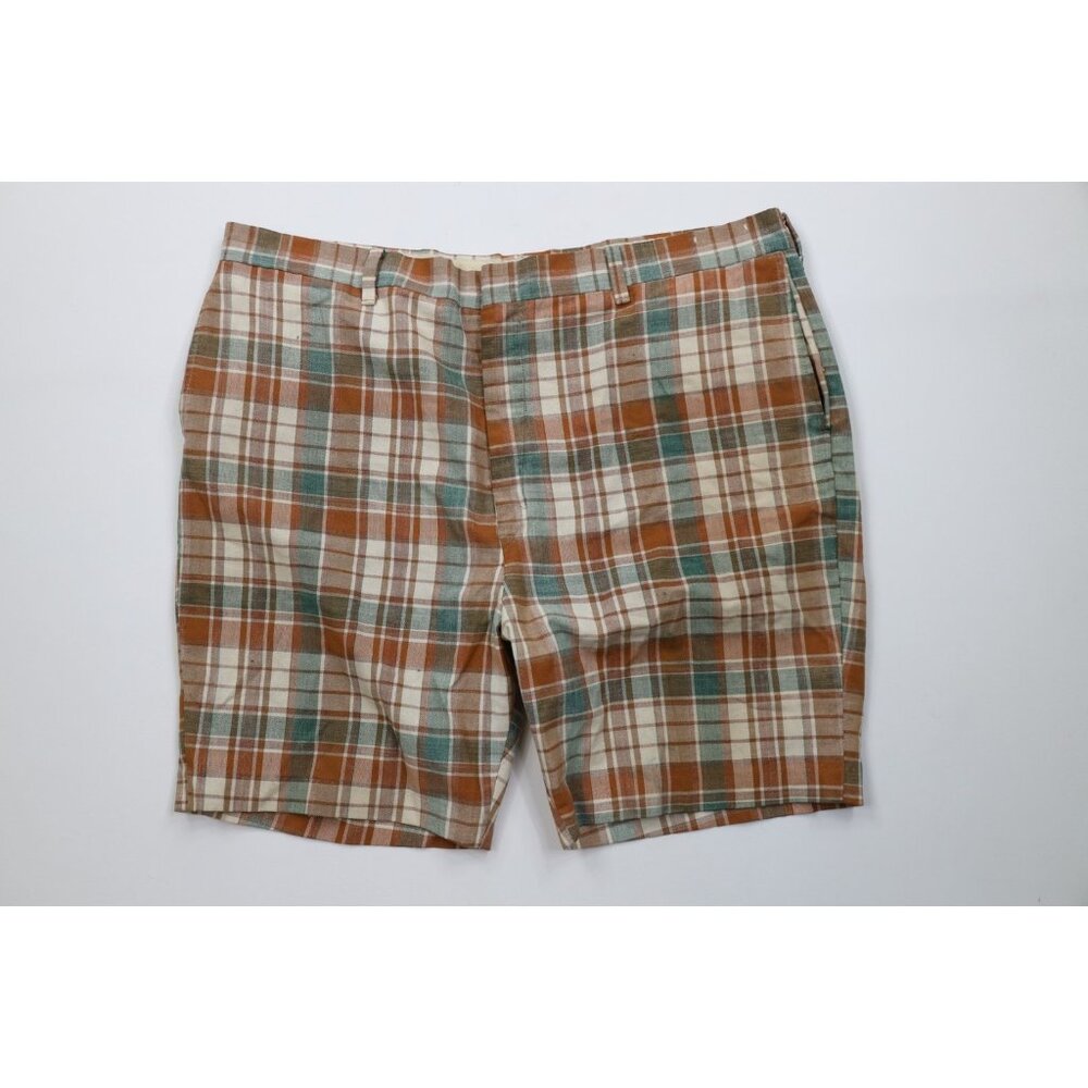 Vintage 50s 60s Streetwear Mens 40 Distressed Above Knee Chino Shorts Plaid USA